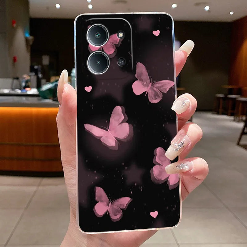 Jelly Case For Redmi 15C 4G 5G Flower Butterfly Phone Funda For Xiaomi Poco C85 4G Soft Silicone Cases Transparent TPU Cover