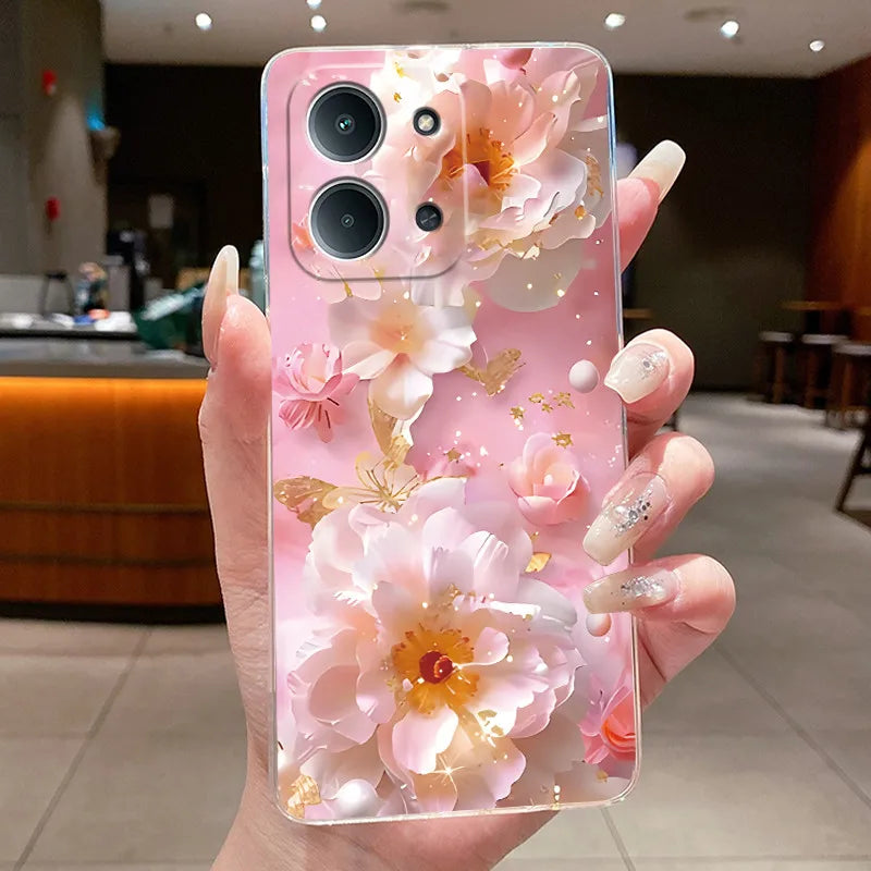 Jelly Case For Redmi 15C 4G 5G Flower Butterfly Phone Funda For Xiaomi Poco C85 4G Soft Silicone Cases Transparent TPU Cover
