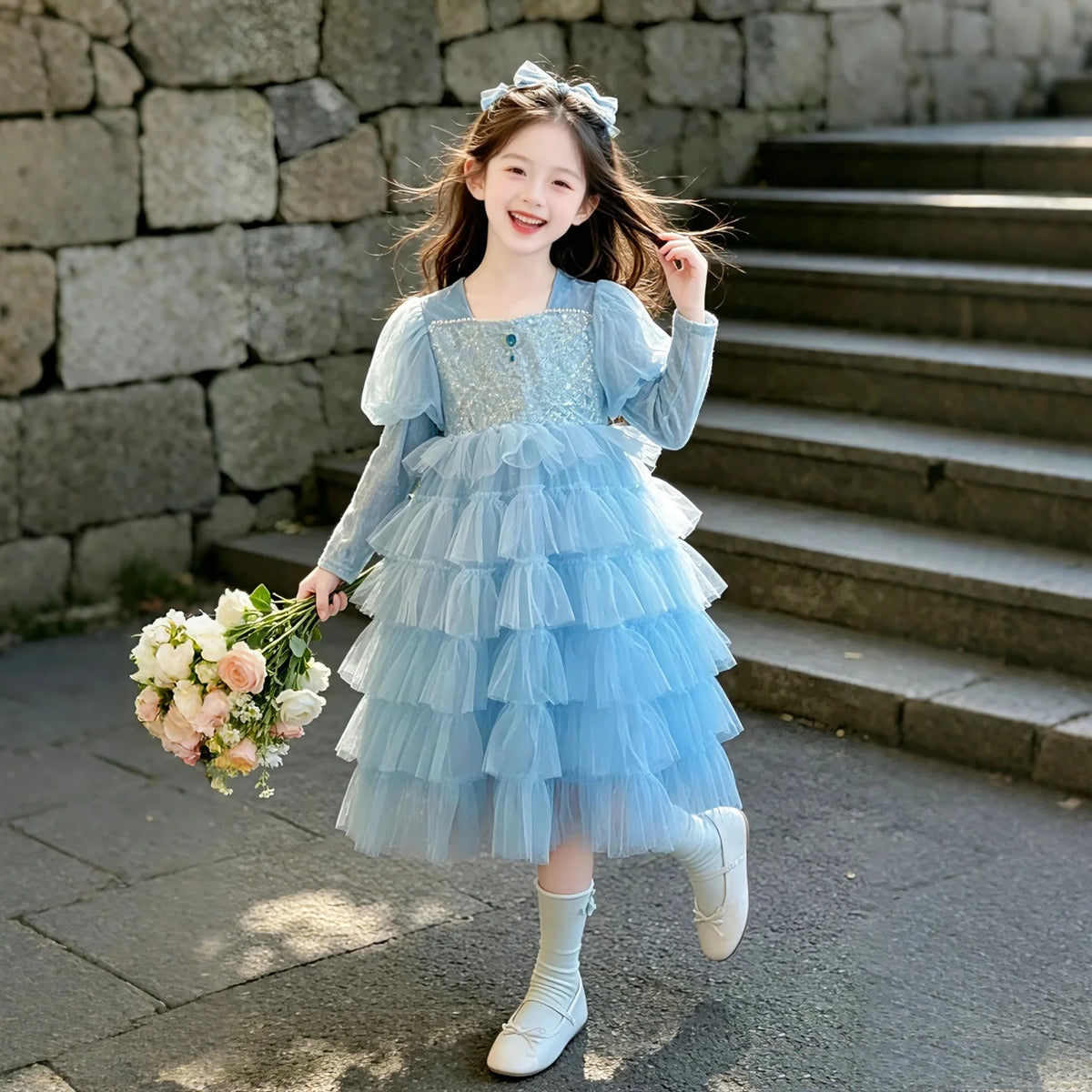 Kids Lace Dresses for Girls Princess Flower Dress Pink Baby Outfits Children Clothes for Teenagers Costumes 4 5 6 8 10 12 Years