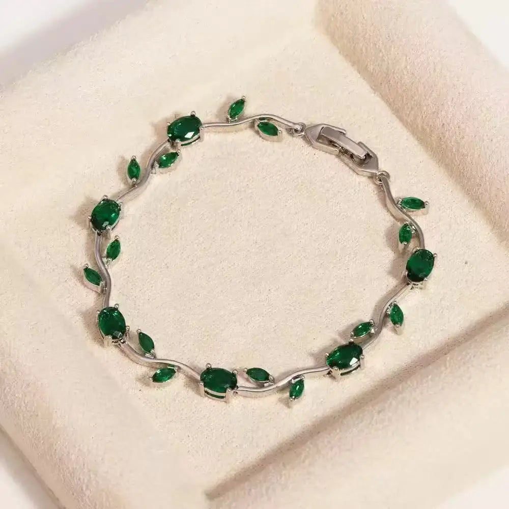 LATS Colorful Trendy Charm Sparkling Leaf Cubic Zirconia Bracelets for Women Party Wedding Fashion Jewelry Gift