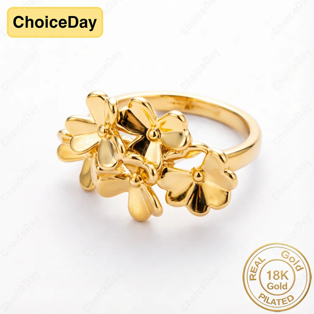 18K Gold Plated Exquisite Flower Ring, Fashionable and Elegant Gift for Women, Wedding Party Jewelry