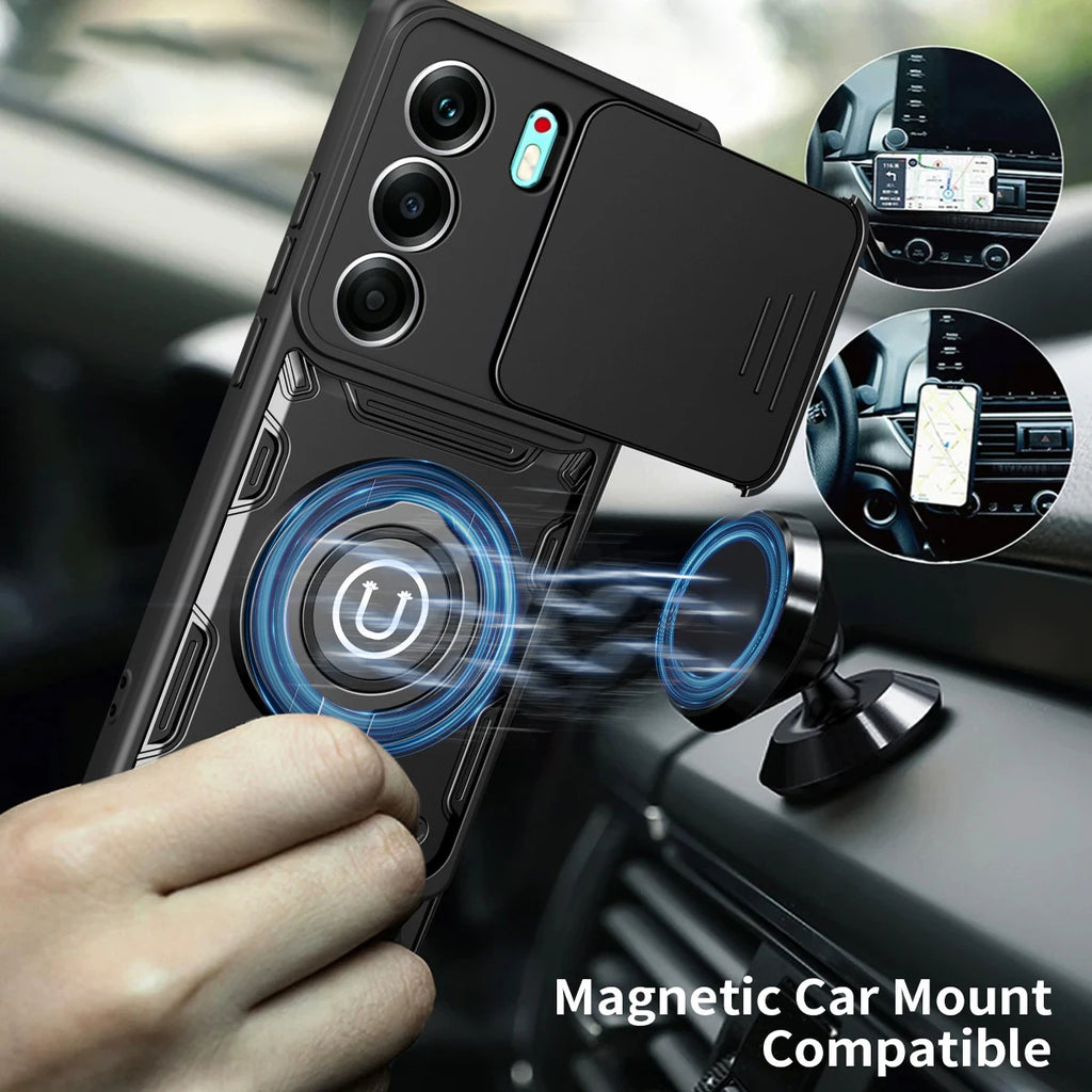 Shockproof Bracket Case For Tecno Spack 20C 40C Spack40 4G Magnetic Phone Cover For Spack 40 Pro Plus Lens Protection Anti-Knock