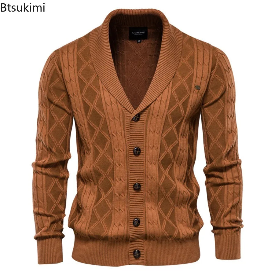 Cotton Casual Knitted Cardigan Men's V-neck Single Breasted Solid Color Business Social Sweater Coats Autumn Winter Men Clothing