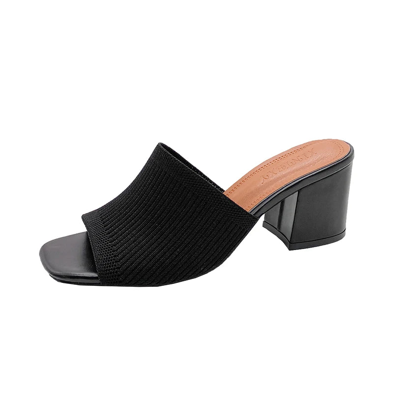 Women Sandals Slippers Luxury Summer Outdoor Casual Women Shoes Open Toe Soft High Heels Slides Black Mules Sandals Size 42