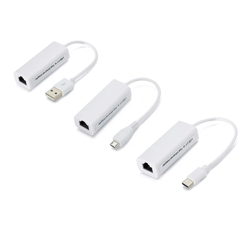 2pcs Network Card USB Type C to RJ45 Ethernet Cable Extend Adapter Micro USB2.0 100Mbps for Tablet  Laptop PC Computer Android