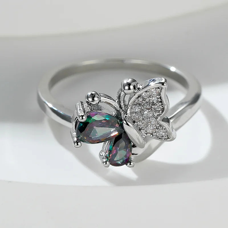 2026 Butterfly Ring Multi-Colored Cubic Zirconia Women's Wedding Accessory Exquisite Aesthetic Statement Jewelry Gift