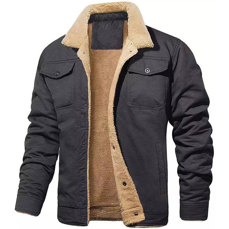 2025 New Men's Winter Casual Fleece Jacket Solid color Warm Non-elastic Lapel Button jacket suitable for daily commuting outdoor