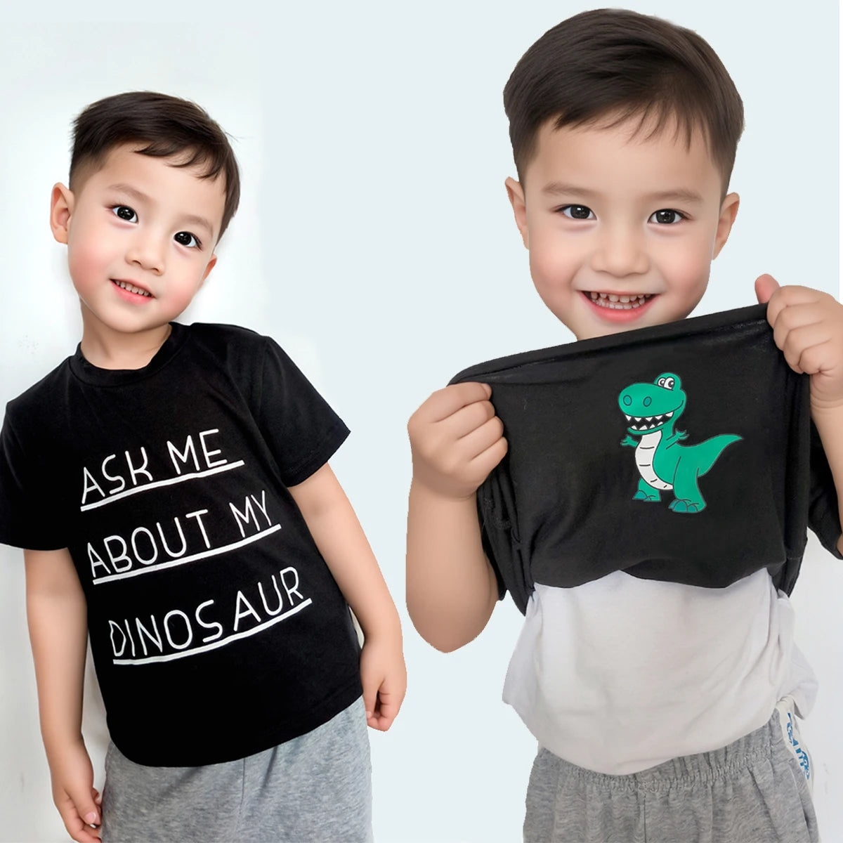 Baby Boy Clothe T-Shirt Ask me About My moo Cow Little Cowboy Cotton Short Sleeve Top Toddler Kid Shirt Summer Dinos Funny Tee