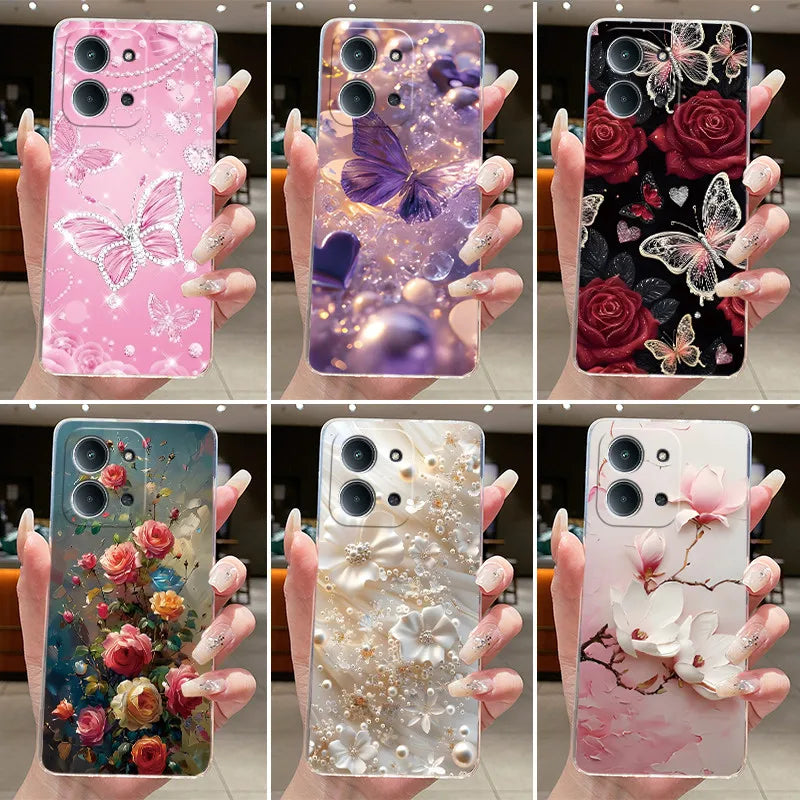 New For Redmi 15C Poco C85 4G Case Clear Luxury Fashion Butterfly Flower Soft TPU Silicone Phone Cover For Redmi15C PocoC85 Case