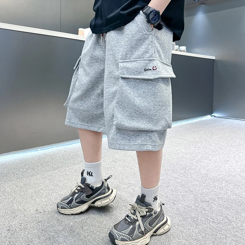 Big Boys Summer Capris Shorts Cotton Kids Adult Casual Solid Sport Short Pants For Teenage Child 7 8 9 10 12 13 14 15 16 Years