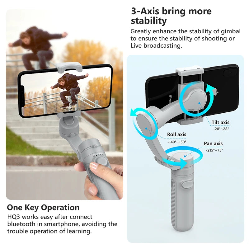 AXNEN 3-Axis Handheld Gimbal Stabilizer Wireless Bluetooth Connect Stable Shooting for Mobile Smartphones live Photography Kit