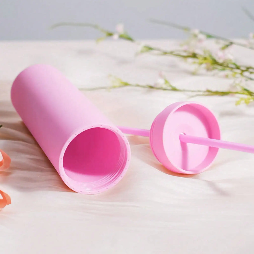 Custom Name Skinny Tumbler, Personalized Text Matte Water Bottle with Straw, Custom Travel Plastic Cup Gift for Wedding Birthday