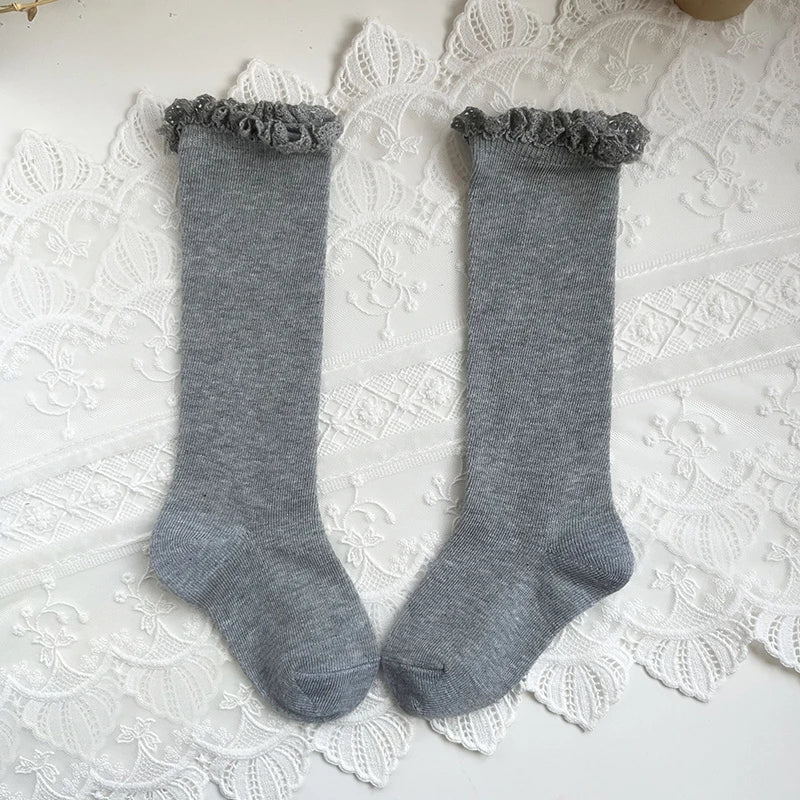 Autumn Ruffle Baby Girls Socks Knee High Lace Long Sock Kids Soft Cotton Toddlers Socks Children Princess Socks For 0-5Years