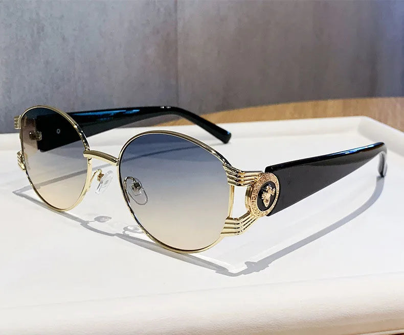 Samjune Fashion Oval Sunglasses Women European and American Style Ins Metal Glasses Ladies Trendy Men UV400
