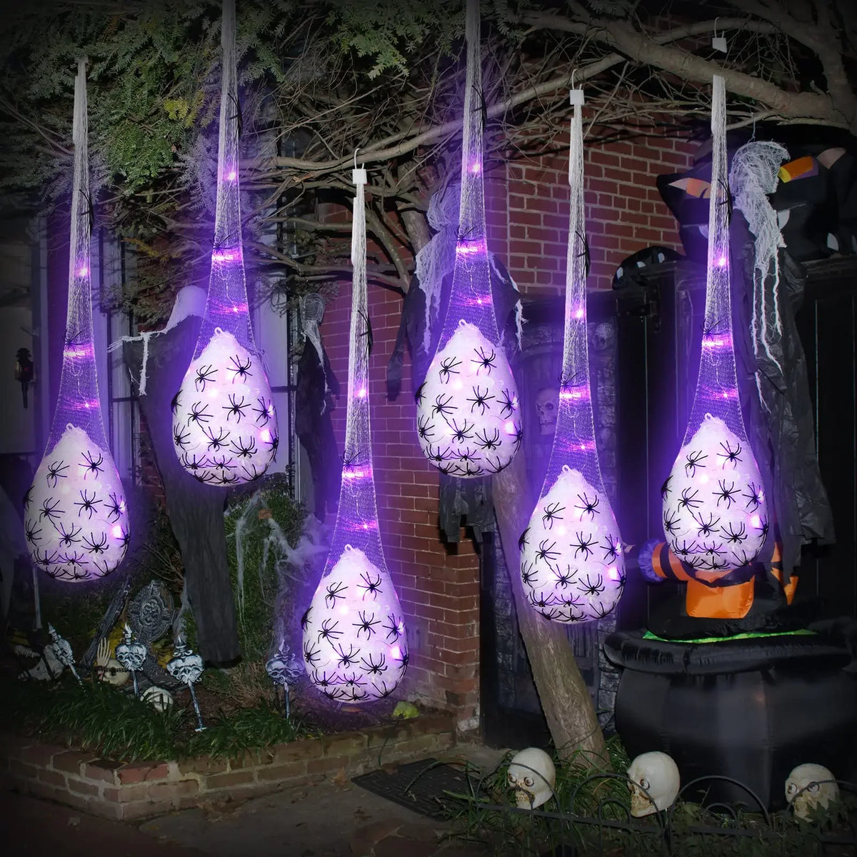 1-5PCS Hanging Light Up Spider Egg Sac Outdoor Decoration Glowing Web Egg for Halloween Party Indoor Gift Decor