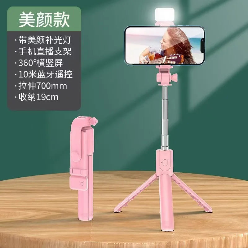 Wireless Selfie Stick with Tripod and Light, Bluetooth Remote Control, Extendable Tripod for iPhone and Mobile Phones, Ideal for