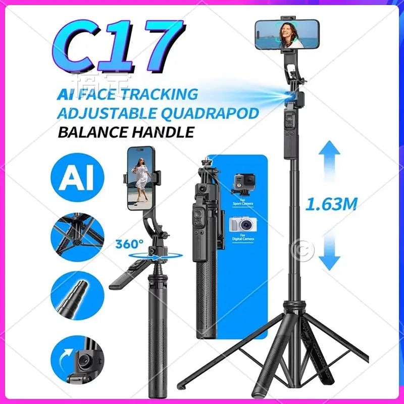 ABT-C17 Monopod 360° Auto-Rotation AI Tracking Shootings Tripod Bluetooth Shutter For Phone Holder Wireless Selfie Stick