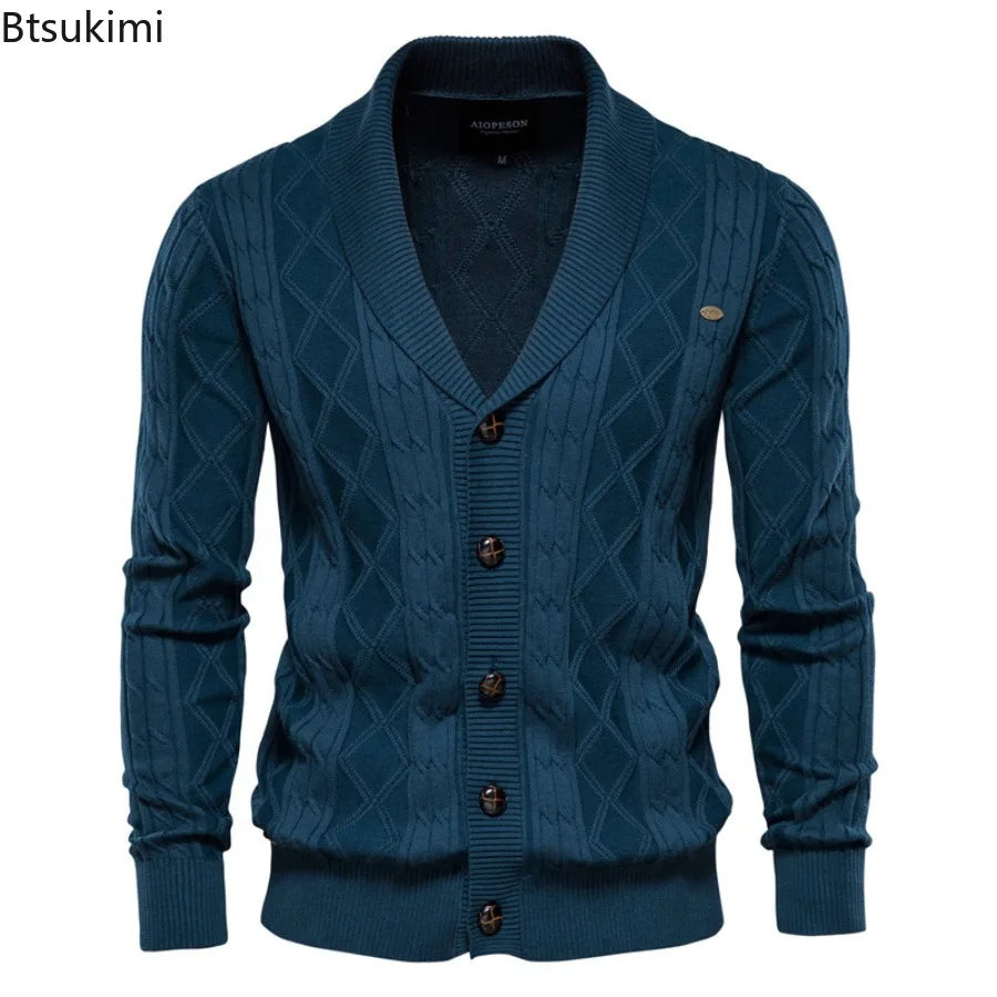 Cotton Casual Knitted Cardigan Men's V-neck Single Breasted Solid Color Business Social Sweater Coats Autumn Winter Men Clothing