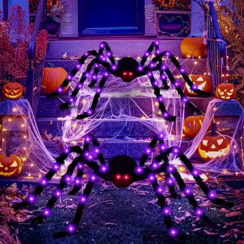 250/455 LED 8 Modes Halloween Spider Web Lights with 150/200/500cm Scary Spider Waterproof Spider Net Party Decoration
