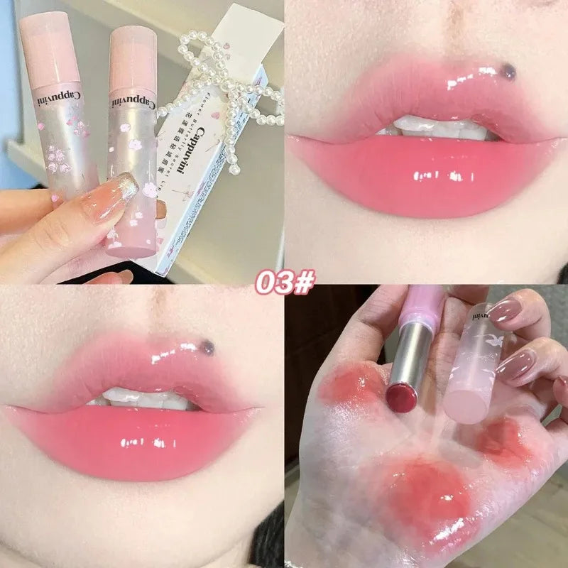 Mirror Glass Solid Lip Gloss Water Light Round Tube Lasting Moisturizing Lipstick Natural Nude Peach Tint Jelly Lip Glaze Makeup