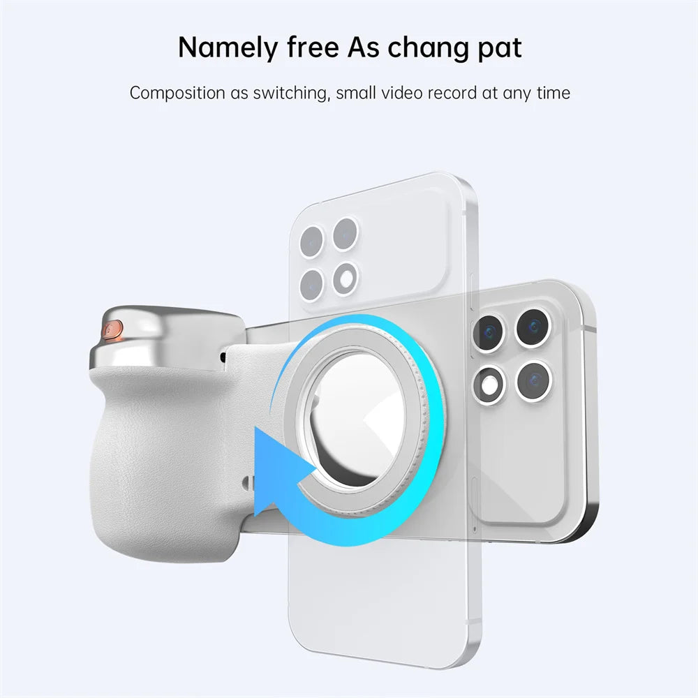 360 Rotation Magnetic Camera Grip w Fill Light for MagSafe iPhone Shutter Bluetooth Remote Control Selfie Handle Stabilizer