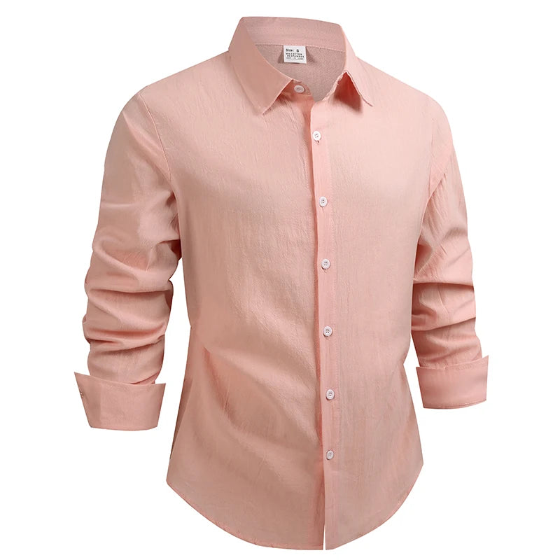 Men's Cotton Linen Shirt Casual Fashion Male Clothing High Quality Tops Black White Shirts Business Long Sleeve Shirt Men