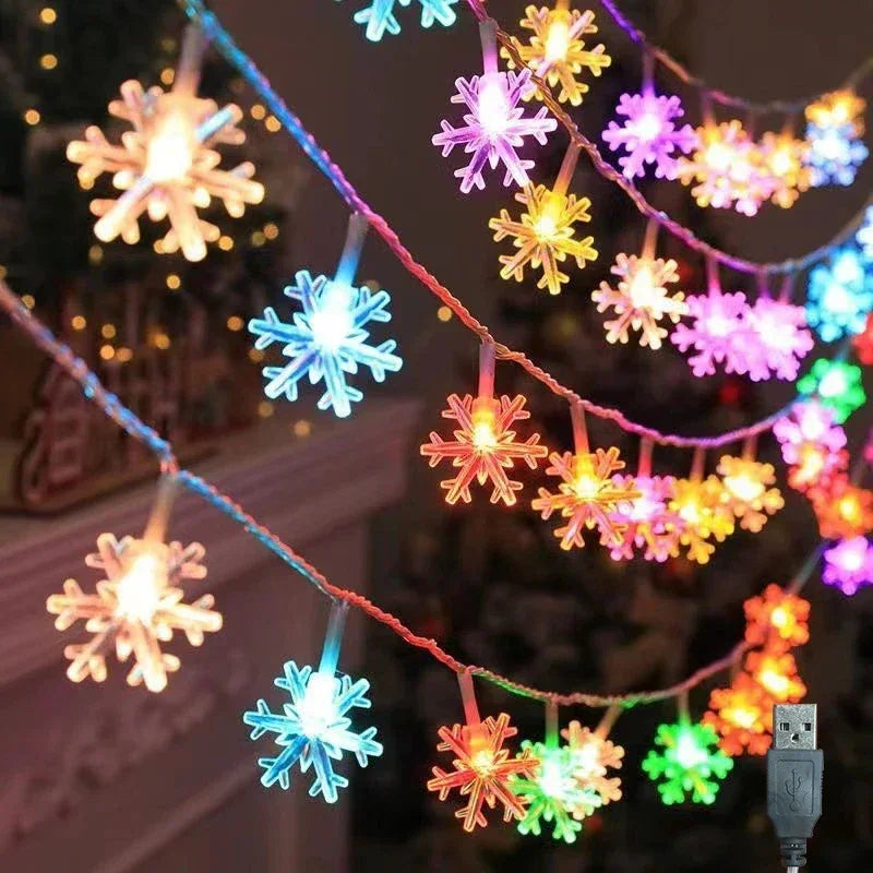 LED Lights String Snowflake Festoon Light USB Plug Christmas Tree Light Aesthetic Room Decoration Wedding Party New Year's Decor