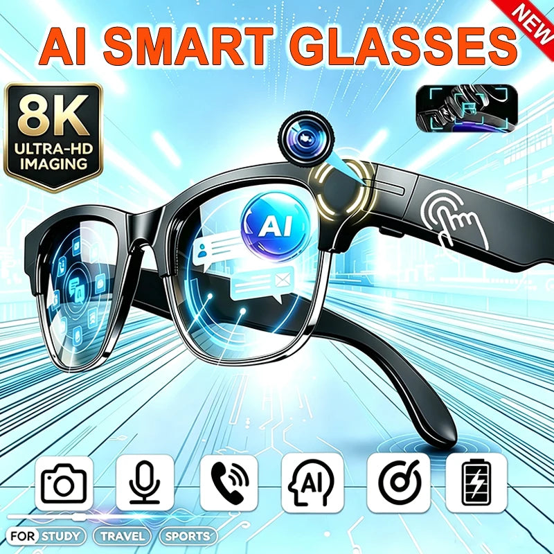 8K HD AI Motorcycle Smart Glasses AI Translation Hands-Free Calling AI Chat Logging Music Playback Smart Sunglasses for Men