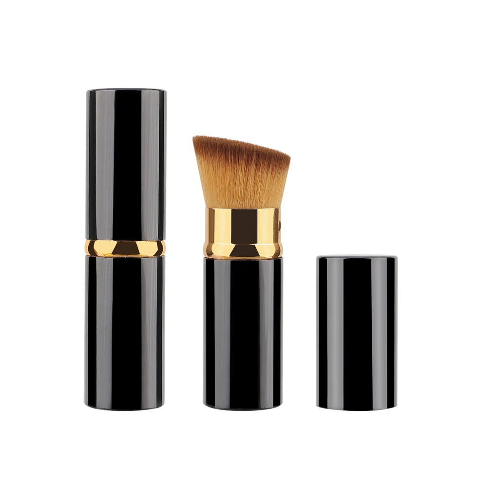 1 Pcs Black Retractable Kabuki Makeup Brush - All-in-One for Liquid Cream Powder with Aluminum Handle Face Brush