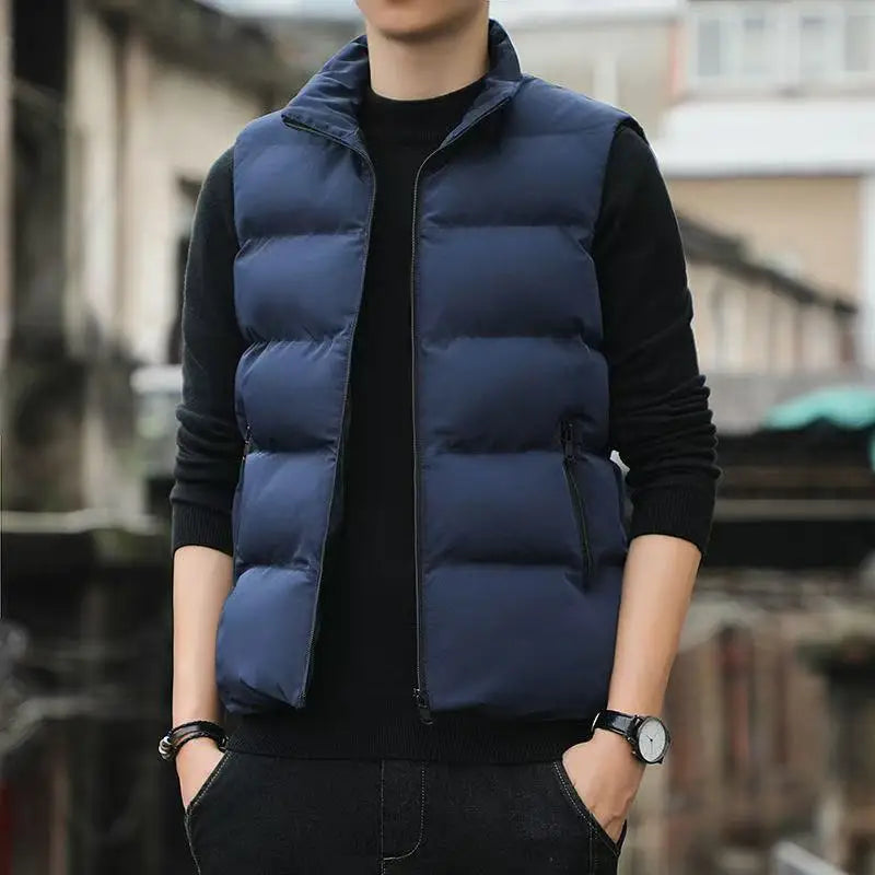 Vest Jacket Winter Fashion Men's Sleeveless Stand-up Collar Thickened Cotton Jacket Down Vest
