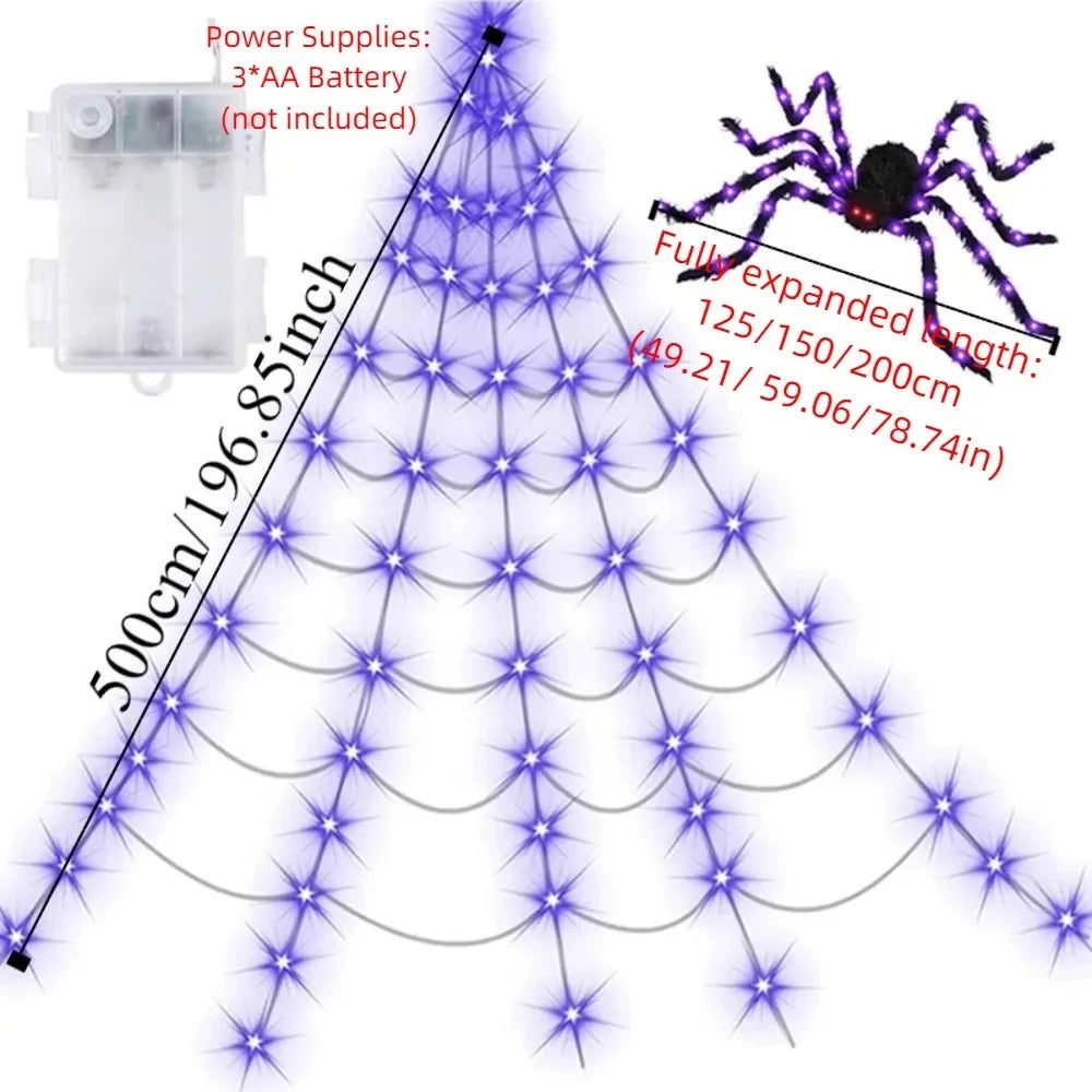8 Modes Halloween Spider Web Lights Waterproof Glow LED Spider Net Hanging 250 LEDs Luminous Halloween Spider Haunted House