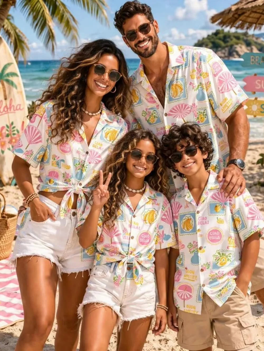 Hawaiian Children's Shirt Plant Flower Pattern Print Family Dress Blue Green Vacation Beach Parent Child Shirt Men's Sports Top