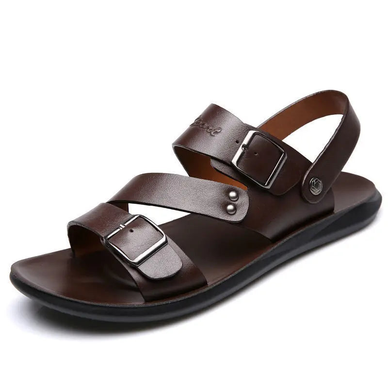 Fashion Sandals Male Solid Color PU Leather Men Shoes Summer Comfortable Open Toe Leather Mens Sandals Beach Leather Footwear