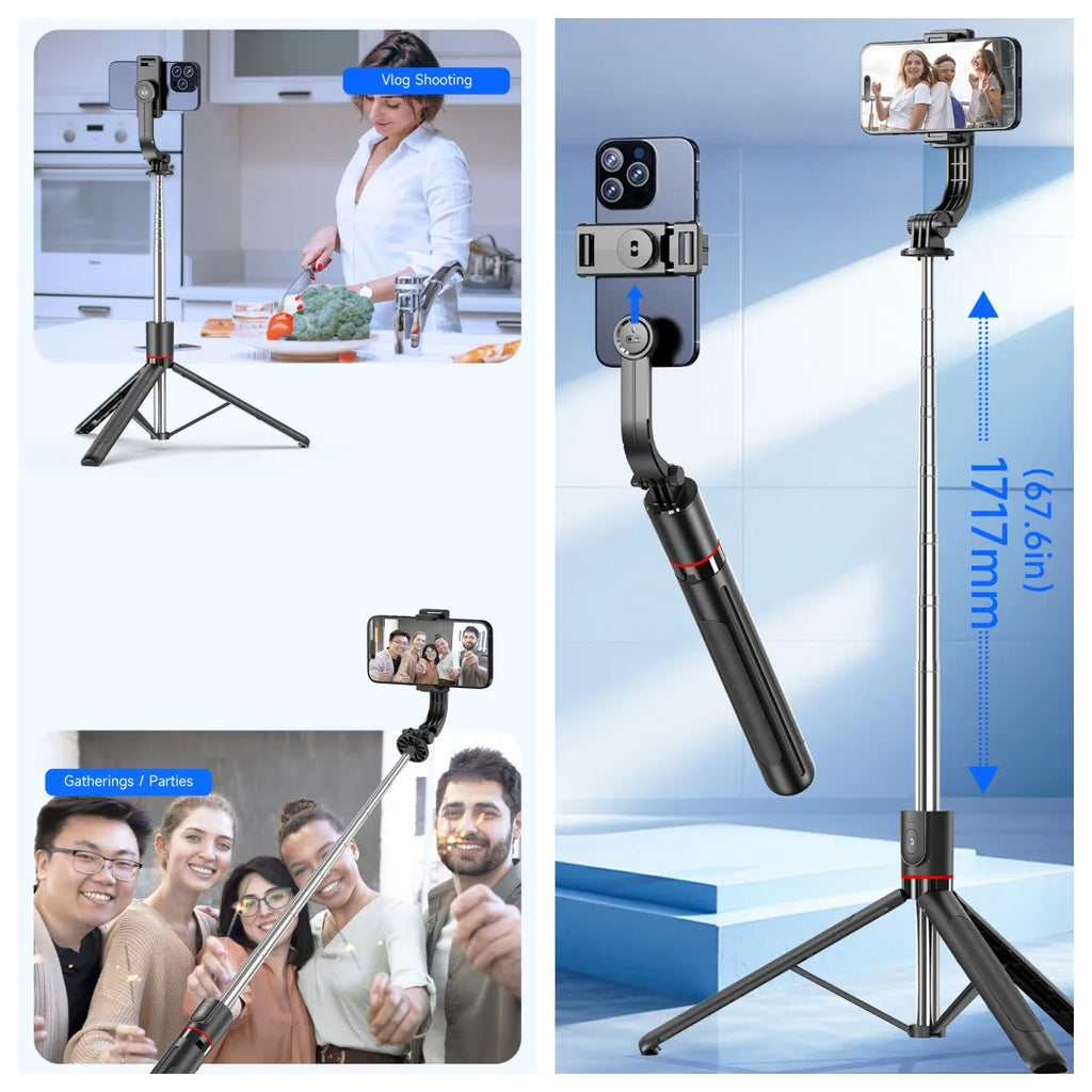 1.7m Selfie Stick Tripod Stand for iPhone Samsung Huawei Cellphone Extendable Phone Tripod with Wireless Remote
