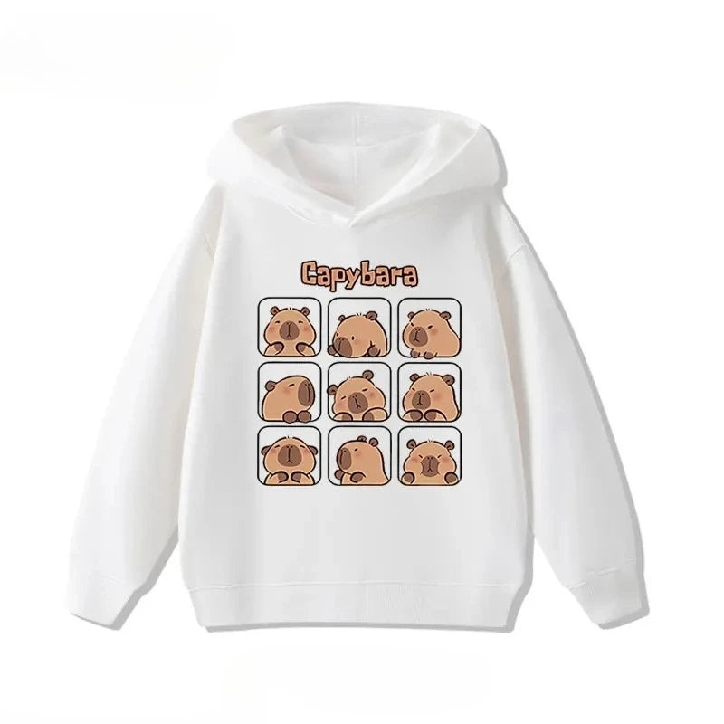 Autumn Winter Cartoon Cute Capybara Print Children's Hooded Hoodies Casual Fashionable Comfortable Boy Girl Sweatshirt Pullover