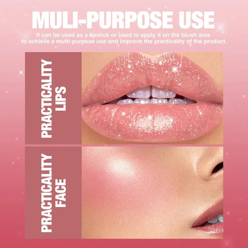 Nude Gray Metallic Lipstick Glitter Diamond Waterproof Long-Lasting Lip Gloss High Pigment Shiny Sparkling Pearl Lip Tint Makeup