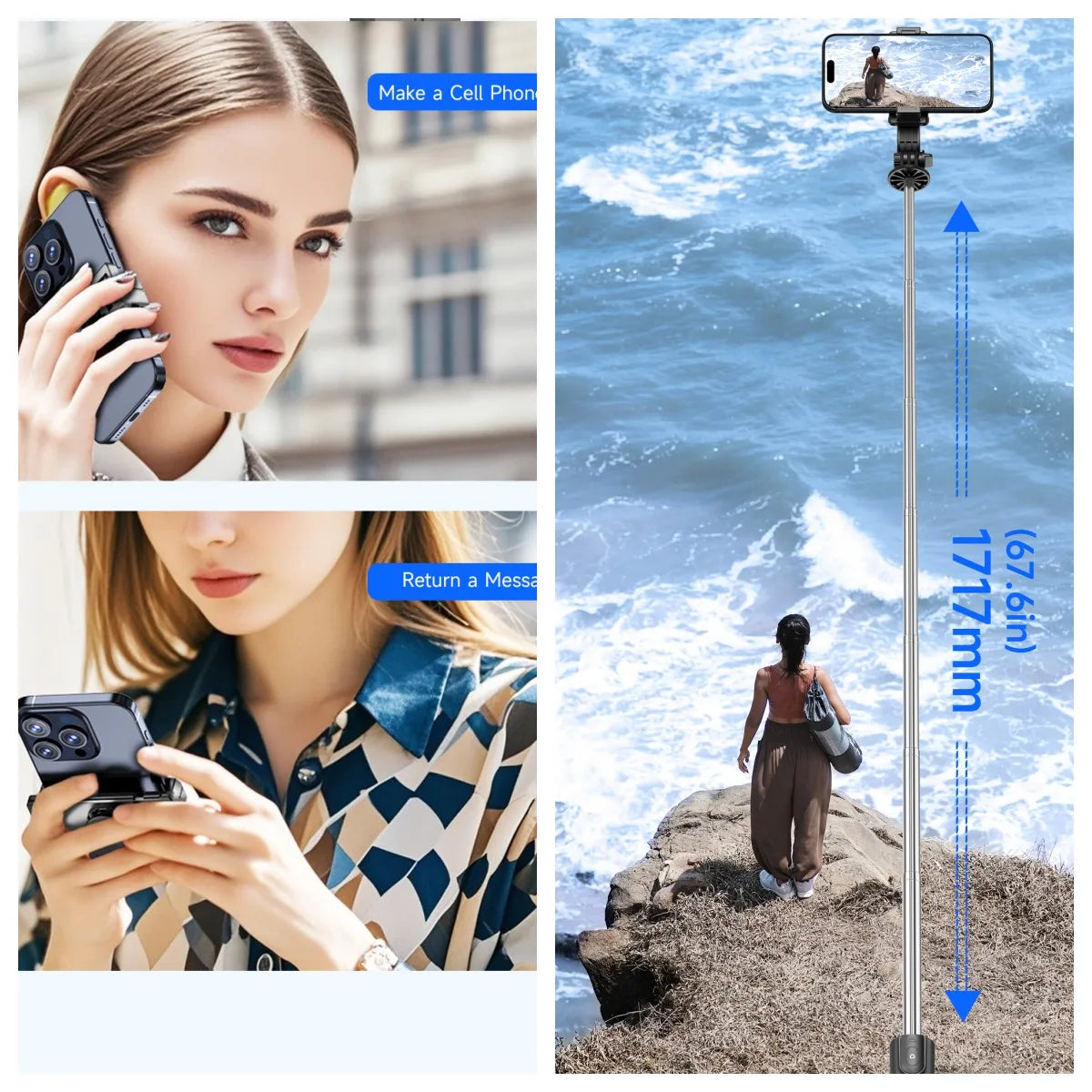 1.7m Selfie Stick Tripod Stand for iPhone Samsung Huawei Cellphone Extendable Phone Tripod with Wireless Remote