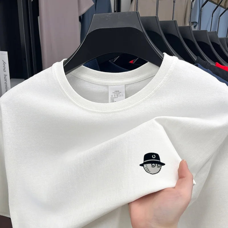 Cotton100 High End Design Brand Men's Summer Short Sleeve Round-Neck Print Versatile T-Shirt Fashion Sport Casual Men's Clothing