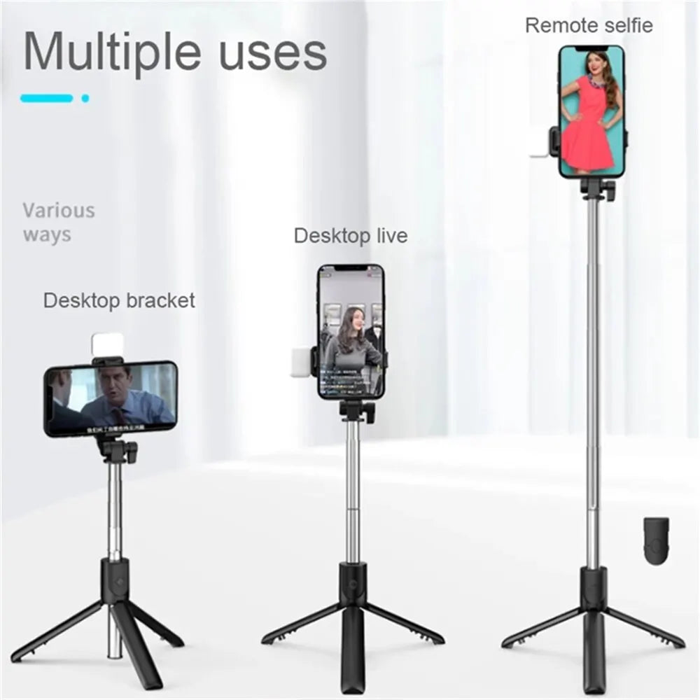 Selfie Stick Foldable Portable Tripod With LED Fill Light Bluetooth Shutter Remote Control For Mobile Phone Vlog Shooting Record