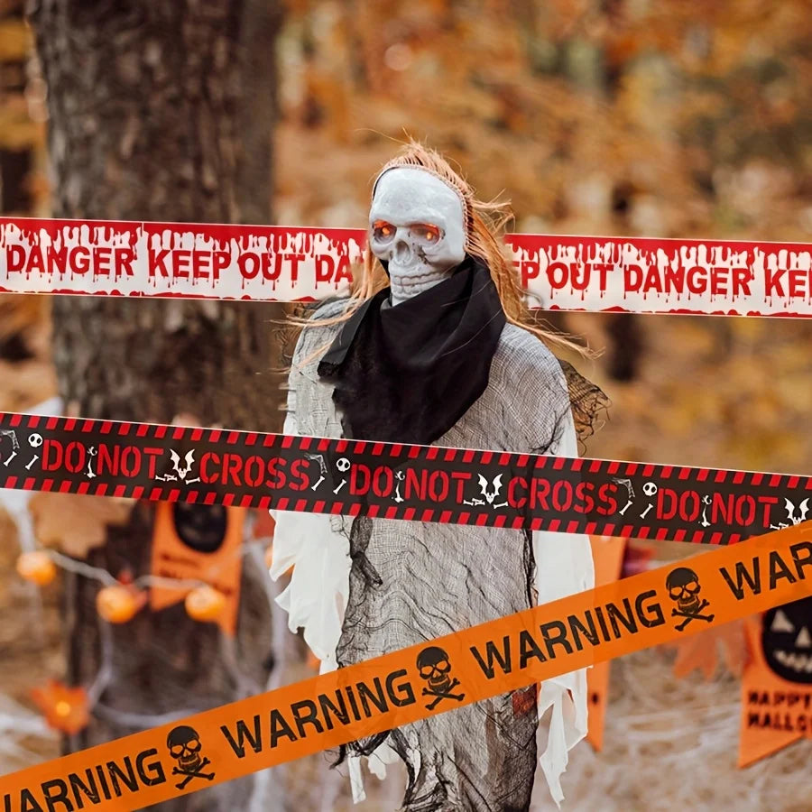 1/2Pcs Halloween Warning Caution Tape Skull Crossbones Haunted House Barrier Tape Party Decoration Horror Scene Prop Pendant