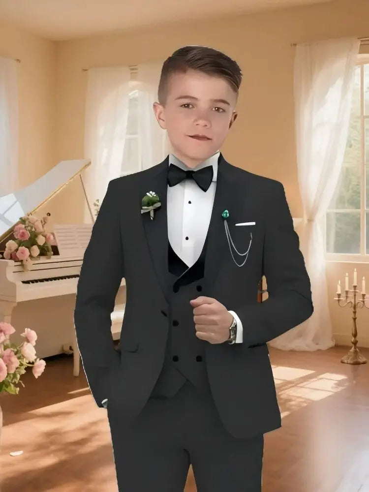 24h Ship Boy's Formal 4-piece Suit Set Including Blazer Vest Pants Bow-tie Smart Kids Tuxedo Suits Dress Wedding Ring Bearer