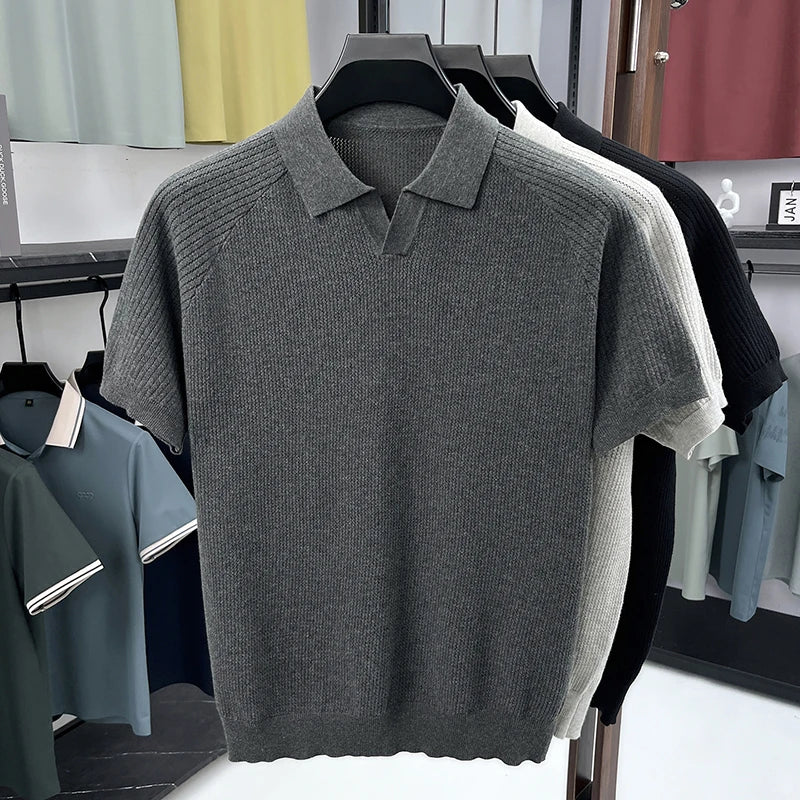 Cotton 100% summer new knitted shirt short sleeved polo shirt fashionable casual versatile breathable new trendy top
