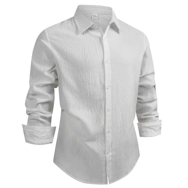 Men's Cotton Linen Shirt Casual Fashion Male Clothing High Quality Tops Black White Shirts Business Long Sleeve Shirt Men