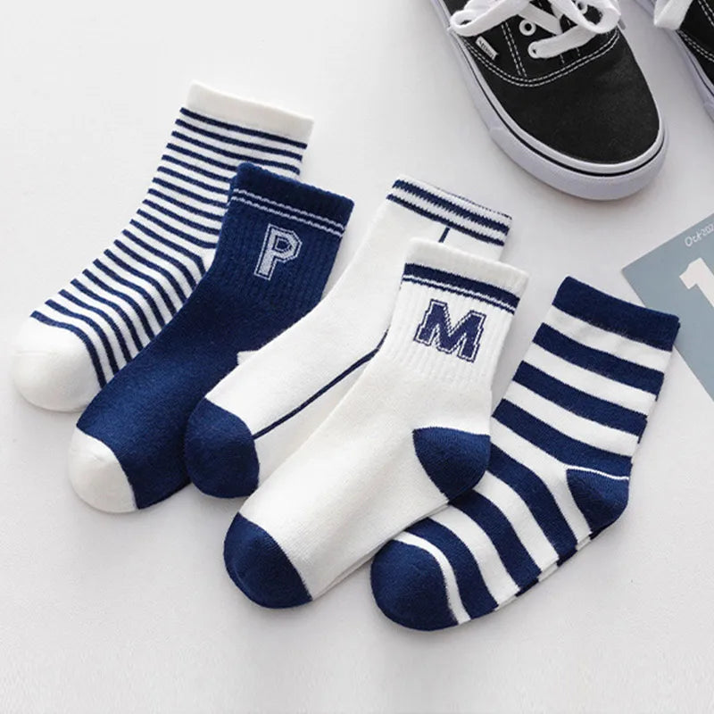 5Pairs/Lot Kids Boys Socks Korean Letter Stripe Print Sock for Kids Spring Autumn Soft Cotton Children Sport Socks