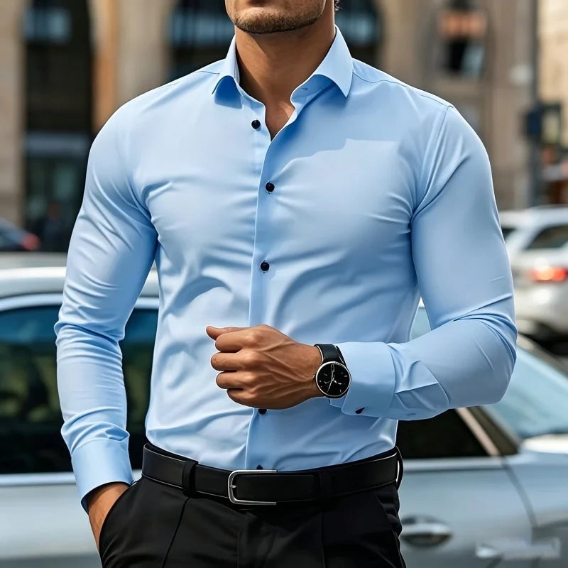 2026 New Men's Contrasting Striped Shirt Street Style Black and White Striped Slim Fit Shirt Business Casual Formal Shirt XS-6XL