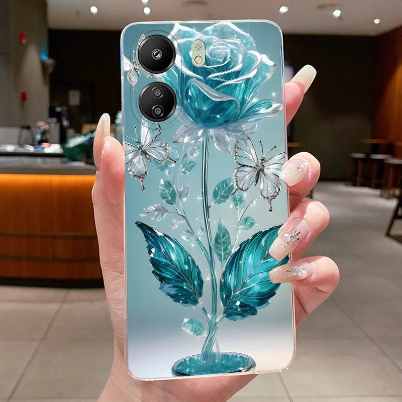 Case For Xiaomi Redmi 13C Poco C65 4G Capa Flower Butterfly Phone Casing Redmi13C Poco M6 5G Soft Silicone Transparent TPU Cover