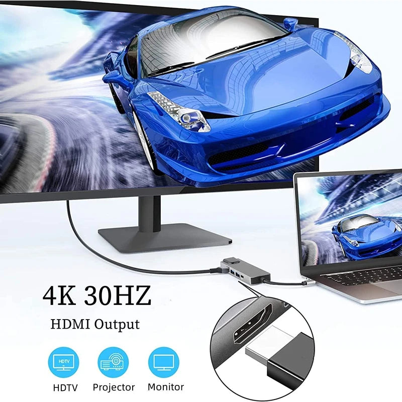 5/8Ports USB C Docking Station Type C to HDMI 4K/RJ45 100M Splitter USB3.0 5Gbps High Speed USB C HUB Adapter For Laptop Macbook