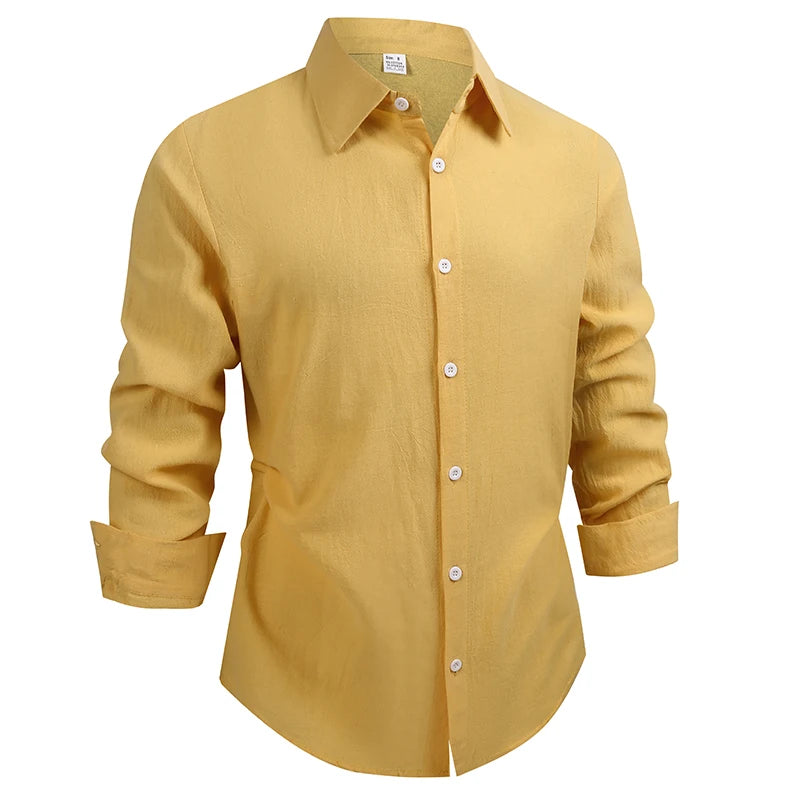 Men's Cotton Linen Shirt Casual Fashion Male Clothing High Quality Tops Black White Shirts Business Long Sleeve Shirt Men