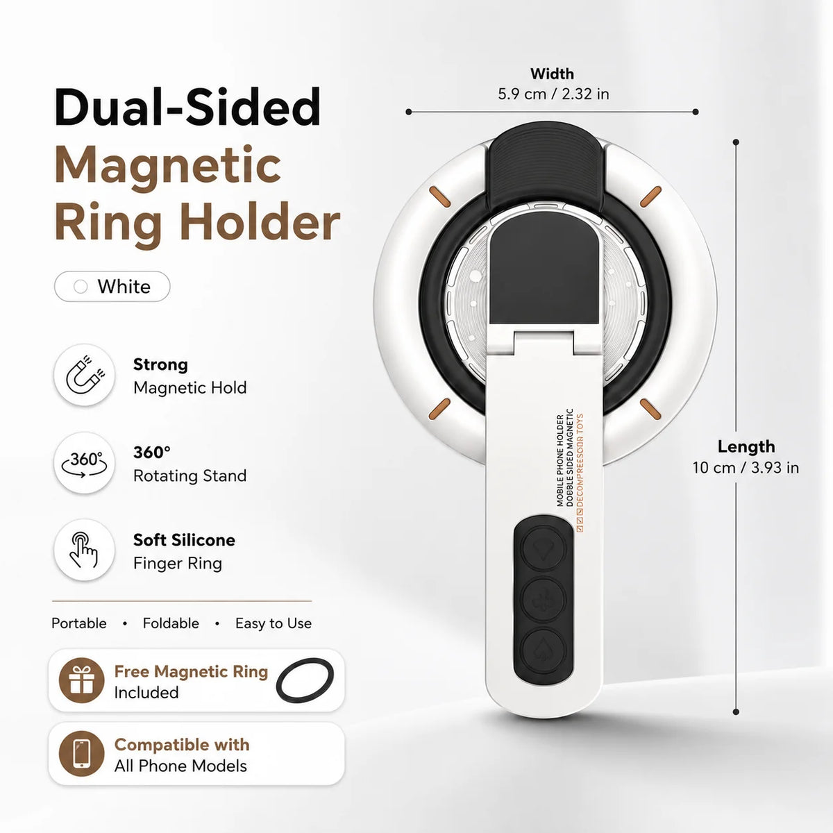 Magnetic Phone Holder, 360° Rotating Foldable Phone Stand, Double-Sided Strong Magnetic Phone Support, Portable Folding Design