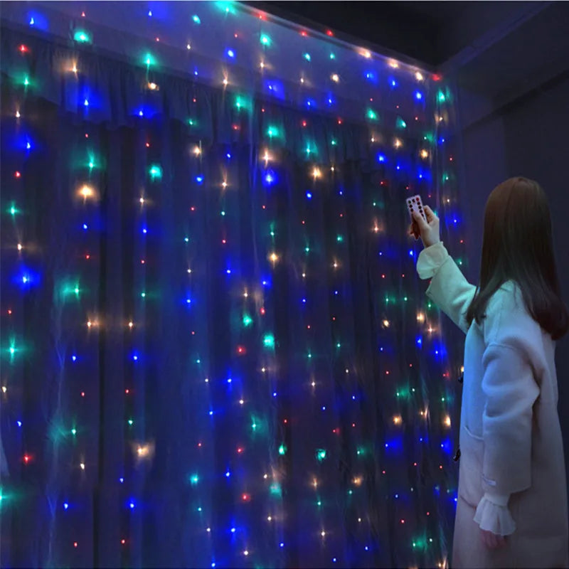 6x3M/3x3m Curtain Garland on The Window USB Power Fairy Lights Festoon with Remote New Year Garland Led Lights Christmas Decor